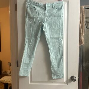 Mint green straight leg cropped jeans
